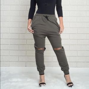 NWOT high waisted green olive joggers sweatpants